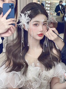 新娘头饰森系仙美精灵白羽毛流苏发夹耳挂结婚礼服婚纱晨袍发饰品