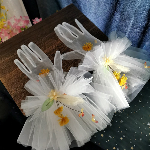 新娘结婚短款丝绢网纱手套