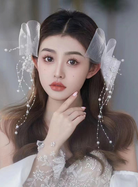 弹力纱流苏蝴蝶结婚礼婚纱发饰