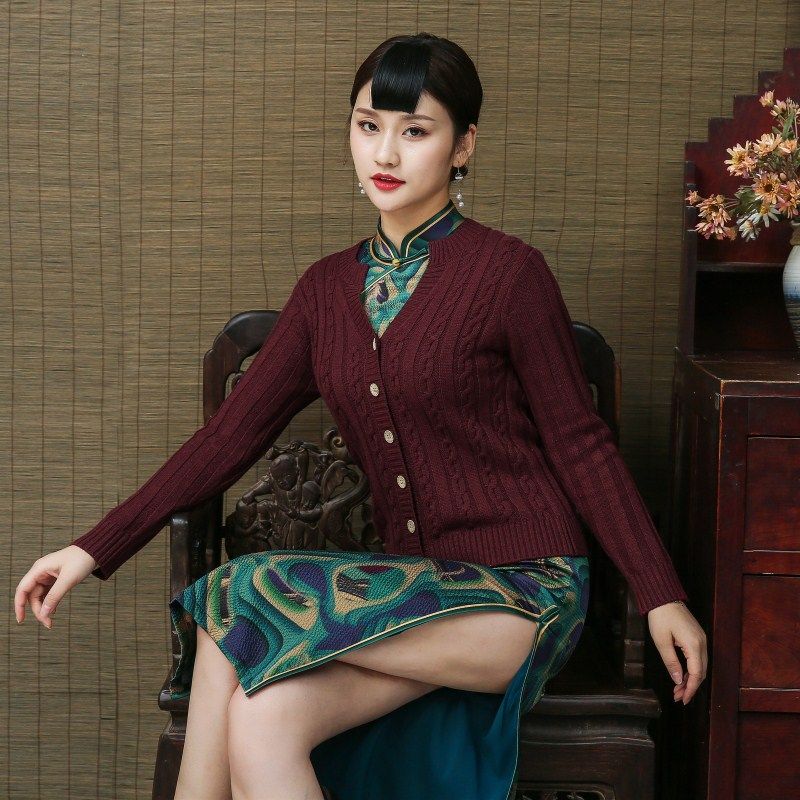 针织开衫女春秋短款配旗袍外搭复古桑蚕丝小外套真丝婚礼妈妈披肩