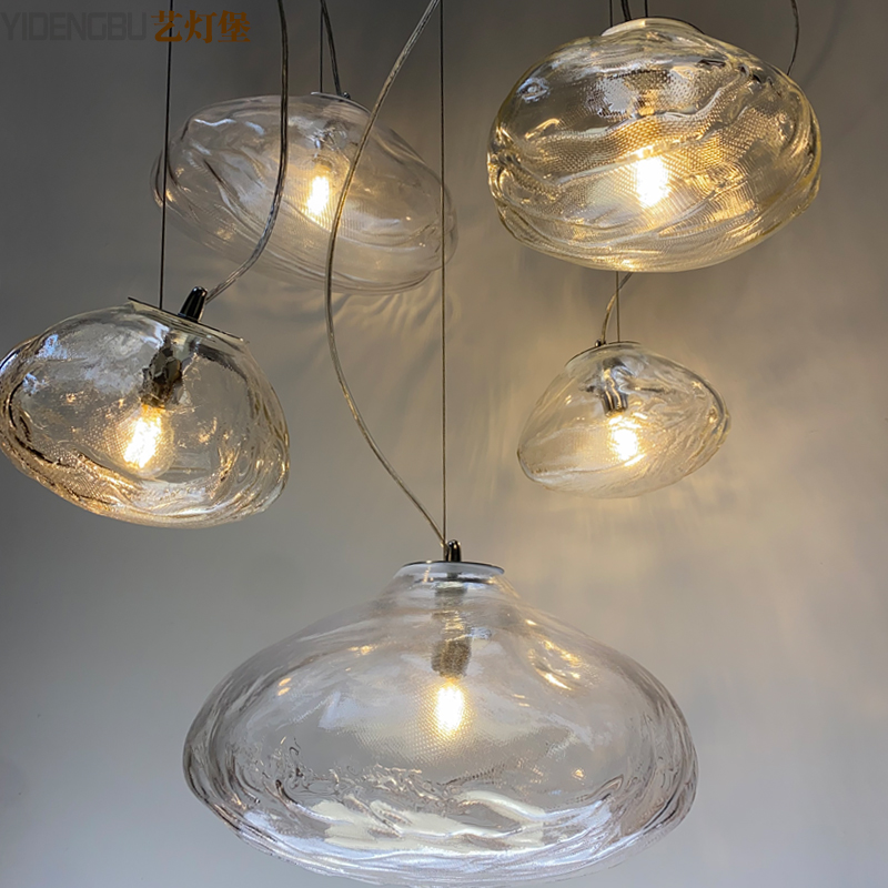 设计师个性异形酒吧楼梯挑空玻璃云朵艺术简约装饰餐厅单头小吊灯