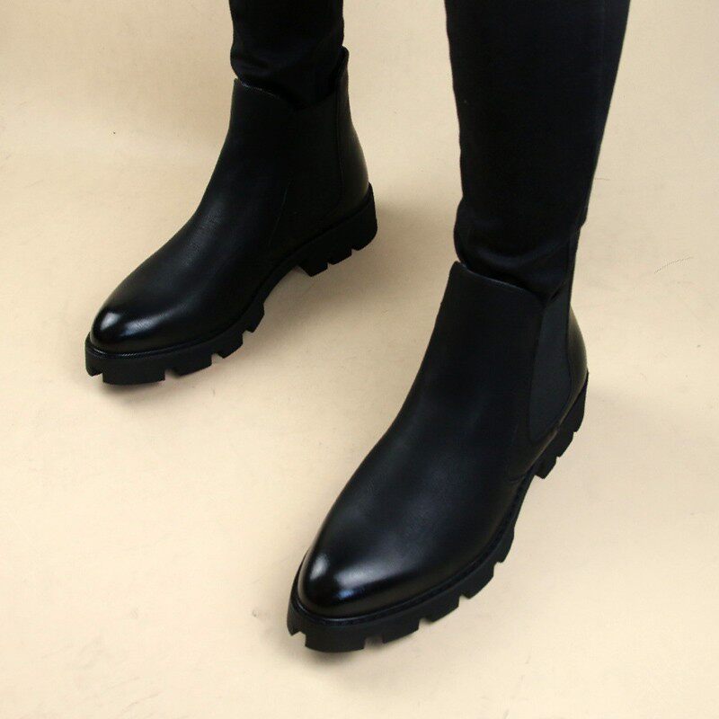 thumbnail for Pointed-toe European and American men's Chelsea boots, pullover martin boots, short boots, leather boots, hairstylists, youth versatile biker boots