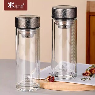 水中神商务水杯纯钛抗菌玻璃杯双层加厚隔热泡茶杯车载高档水杯子