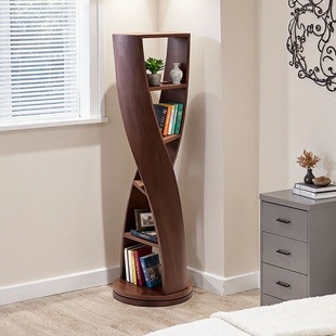 实木旋转书架创意螺旋造型收纳置物架 艺术风格 2025新品 客厅落地式