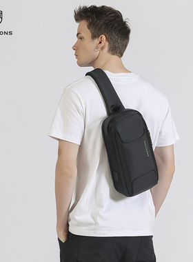 简约潮流跨境防盗男士户外运动包胸包单肩新款USB斜挎包充电
