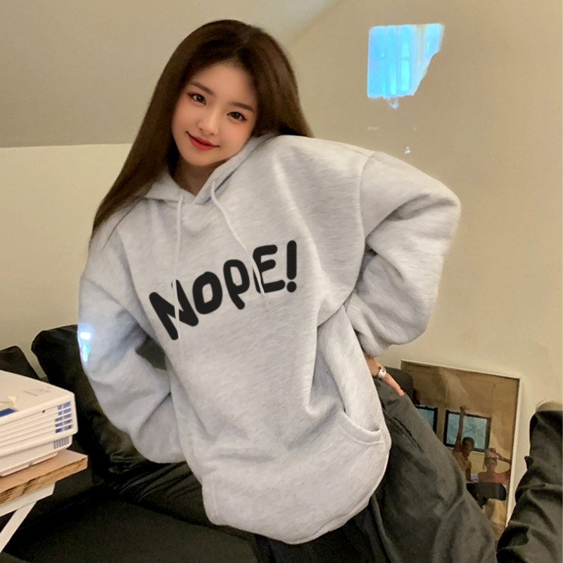 秋冬季高街字母印花美式连帽加绒加厚卫衣oversize慵懒宽松外套女