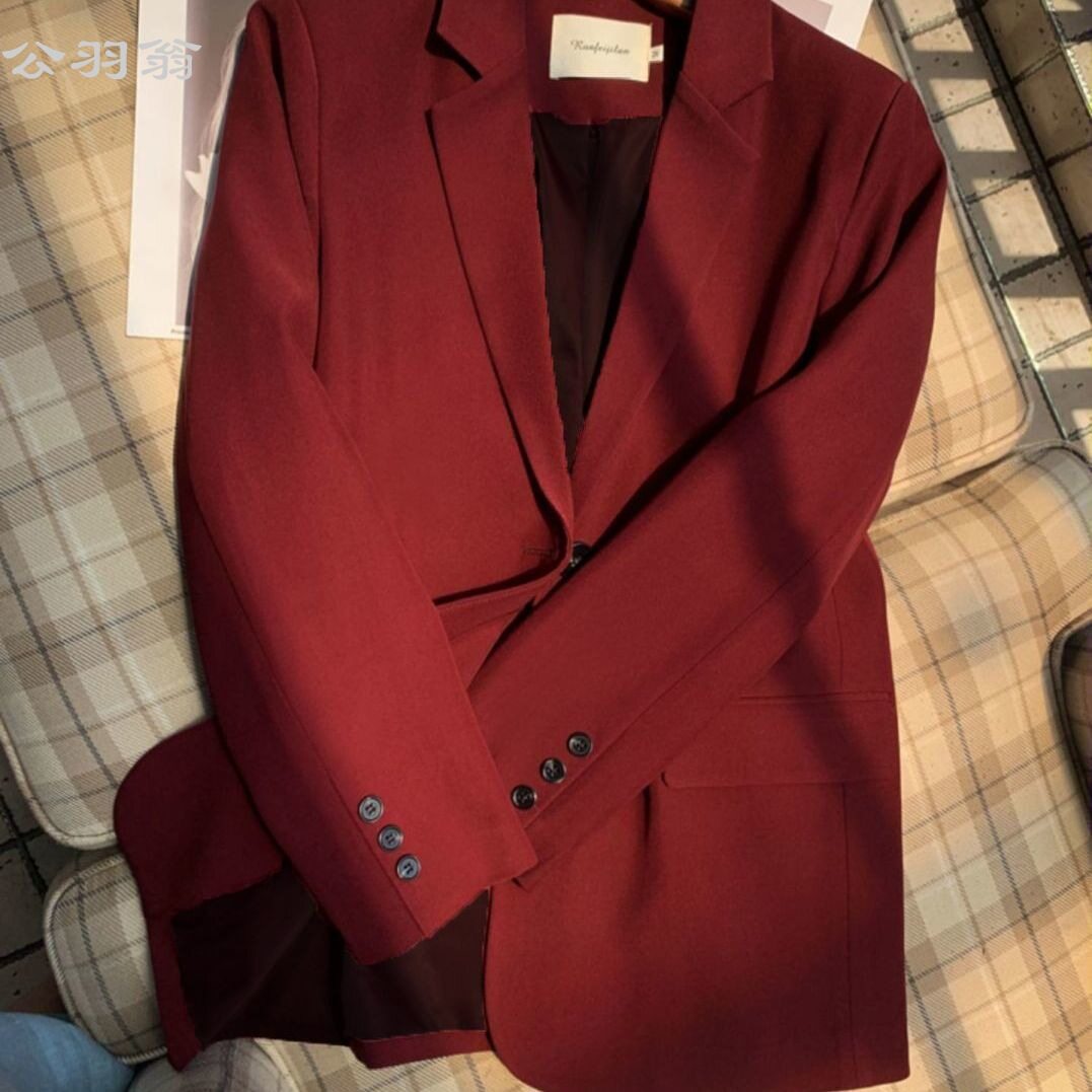 小个子气质西装新款洋气外套西服上衣2023秋季韩版流行酒女女红色