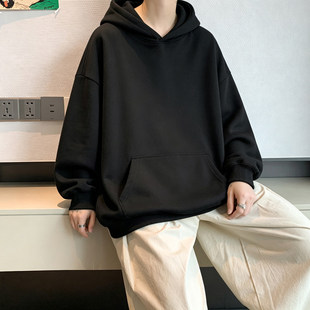 一格男装2026秋冬新款宽松情侣学生无绳连帽卫衣男大码外套韩版潮