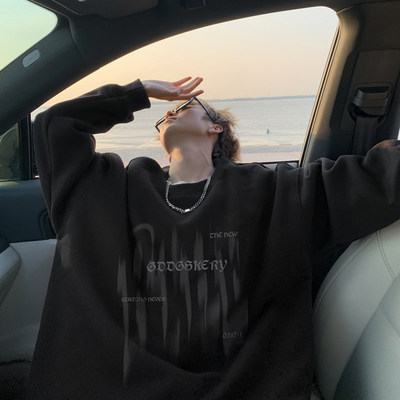 600G重磅纯棉圆领卫衣男秋季美式宽松大码无帽打底衫情侣外套潮流