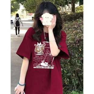 纯棉印花短袖T恤少女夏装2026年新款初中高中学生宽松休闲上衣服