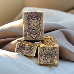 CHIEF首领黄铜三代双面浮雕镶嵌扎基拉姆高档防风打火机盔甲机礼