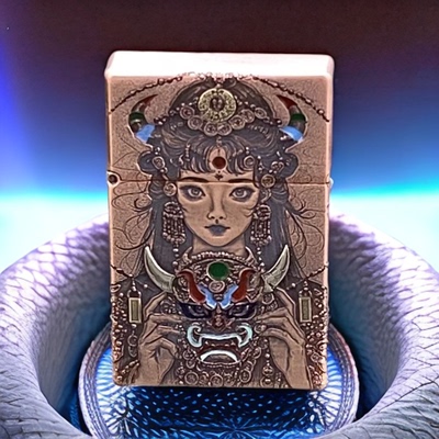 手工紫铜超薄三代浮雕镶嵌扎基拉姆珐琅填彩创意打火机男士送礼