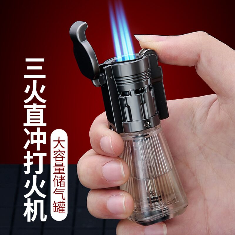 百诚直冲充气蓝焰防风打火机图片