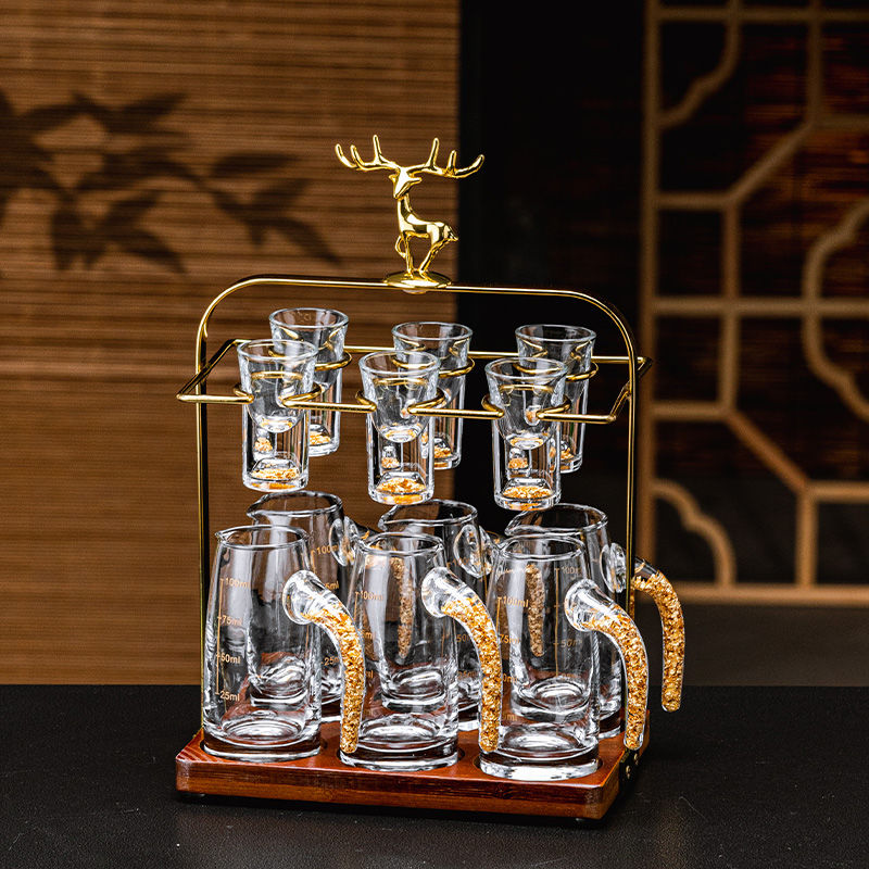 高档轻奢水晶金箔白酒杯分酒器套装家用一口杯小酒杯二两白酒酒具