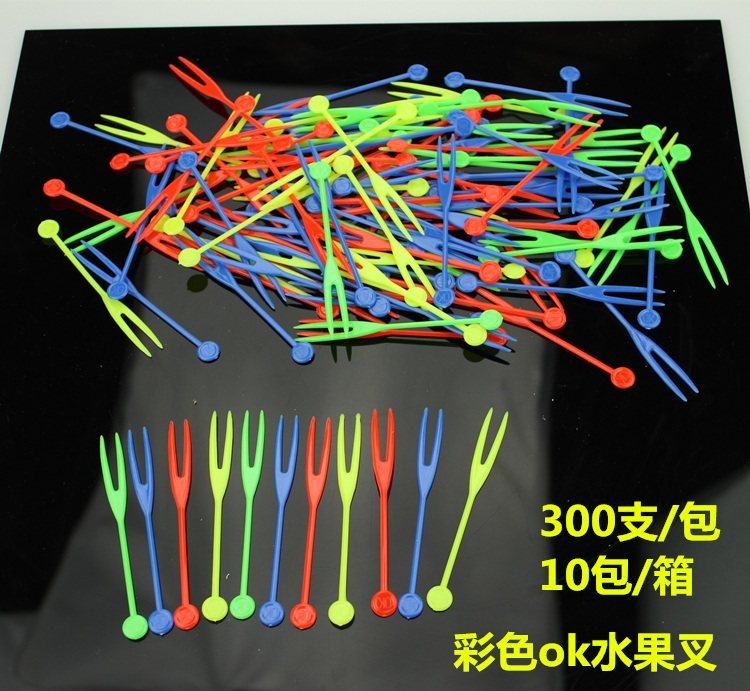 一次性水果叉子 OK果叉彩色水果叉塑料蛋糕叉子食品叉,餐饮具,水果叉/水果签,淘宝优惠券,粉丝福利购,淘宝优惠卷