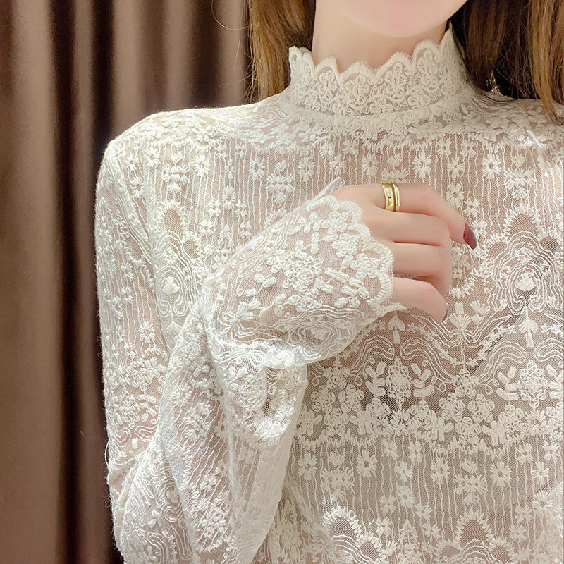 纯棉蕾丝打底衫女2024新款秋冬洋气半高领毛衣内搭中领上衣高级感,女装/女士精品,蕾丝衫/雪纺衫,淘宝优惠券,粉丝福利购,淘宝优惠卷