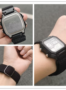 适用卡西欧A158/168/159/169W表带尼龙编织小方块配件18mm非原装