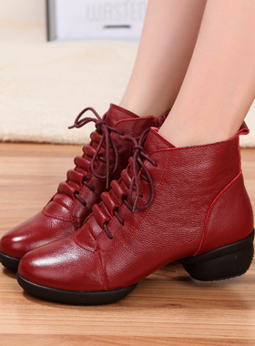 红色拉丁舞鞋2025新款女真皮东北零下40度靴子品牌专业舞蹈鞋外穿