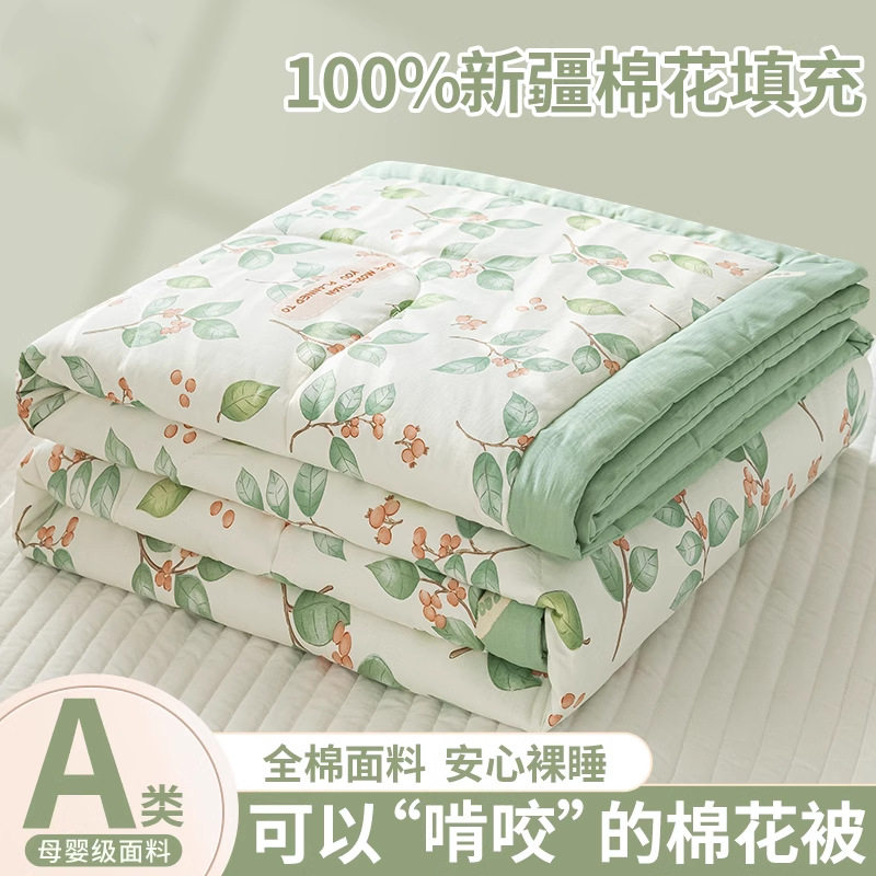 绗缝工艺新疆棉花被全棉面料夏季薄款可机洗空调被花卉印花夏凉被