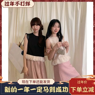 【献给爱丽丝】复古设计感拼接网纱背心女夏季新款无袖小衫Y1302F