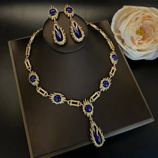 天然青金石耳饰女复古港风火焰大耳坠感耳环项链饰品