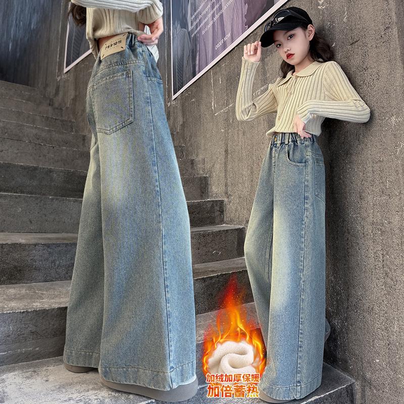 女童加绒牛仔裤秋冬新款