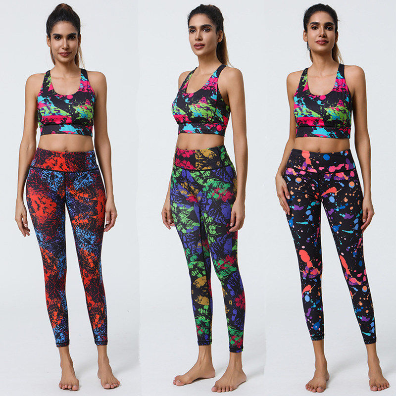 时尚中国风花色瑜伽服瑜伽裤女超高腰提臀专业外穿九分运动健身裤