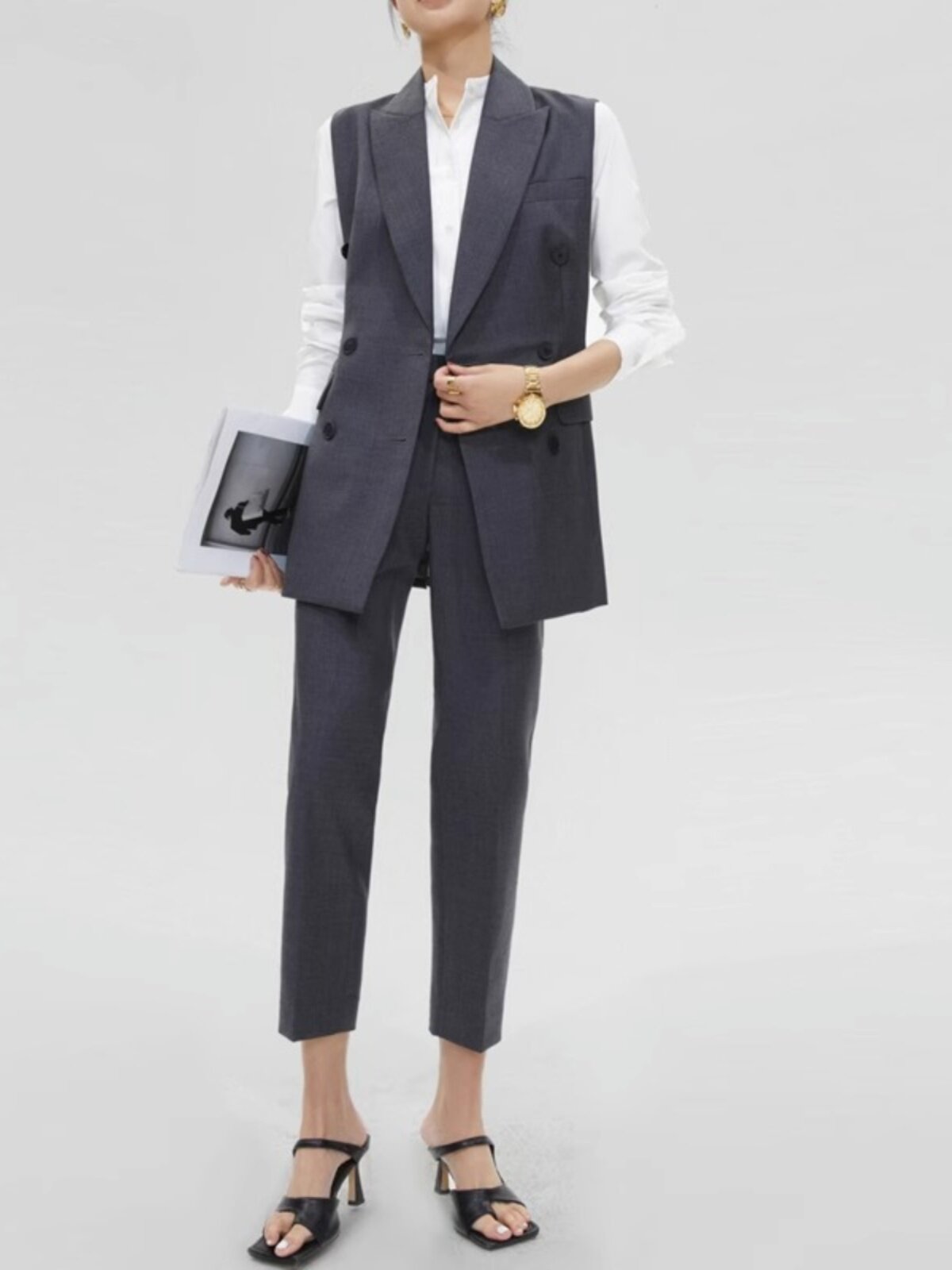 THEORY ANGUS 솔리드 컬러로 쉽게 엘리트 룩을 연출할 수 있습니다  여성을 위한 전문 OL 실크 울 조끼 정장