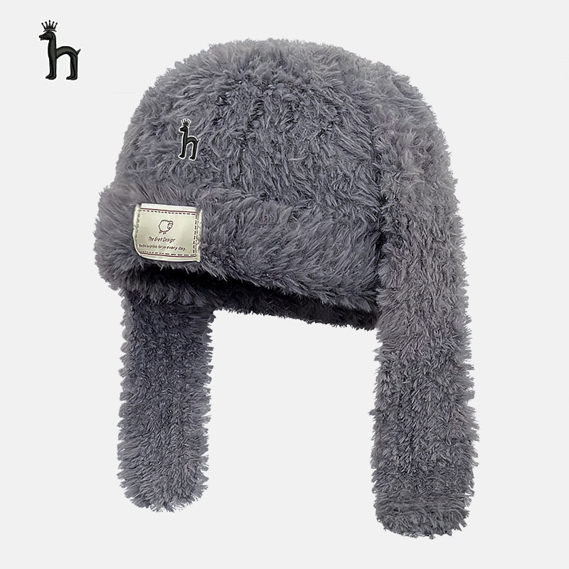 哈吉斯船长可爱兔耳朵字母贴布毛绒针织毛线帽女秋冬新款保暖时尚