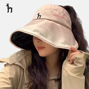 哈吉斯船长渐变冰丝防晒帽女百搭防紫外线大帽檐显脸小空顶遮阳帽