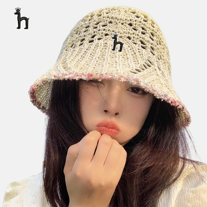哈吉斯船长手工编织渔夫帽女夏薄款镂空盆帽大帽檐遮阳防晒水桶帽