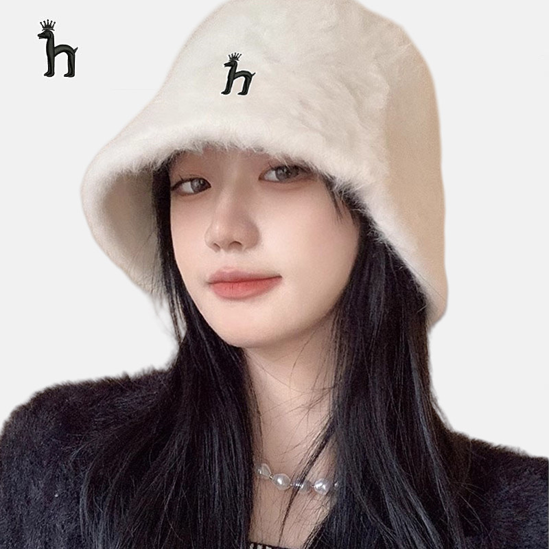 哈吉斯船长高级感毛茸茸兔毛渔夫帽女秋冬水桶帽大头围显脸小盆帽