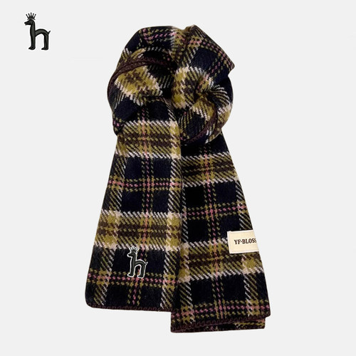 哈吉斯船长圣诞红格子缝边围巾女款秋冬季保暖百搭情侣围脖