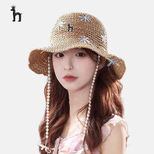 哈吉斯船長戶外出游夏季 海邊 手工帽顯臉小防曬大檐遮陽草帽女韓版