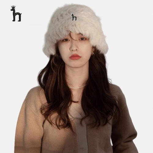 哈吉斯船长秋冬季显脸小毛茸茸毛绒帽潮保暖护耳皮草渔夫帽大头围