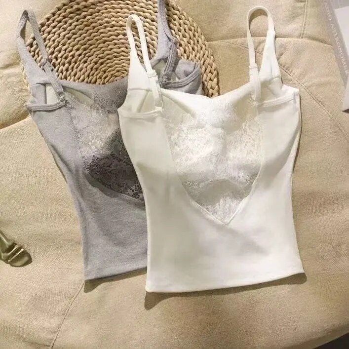 修身蕾丝美背长款吊带背心通勤显瘦百搭打底韩版吊带背心自带胸垫