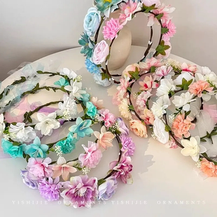 春游森系仿真藤编发卡头饰2026年新款彩色花环头箍女头花发箍发饰