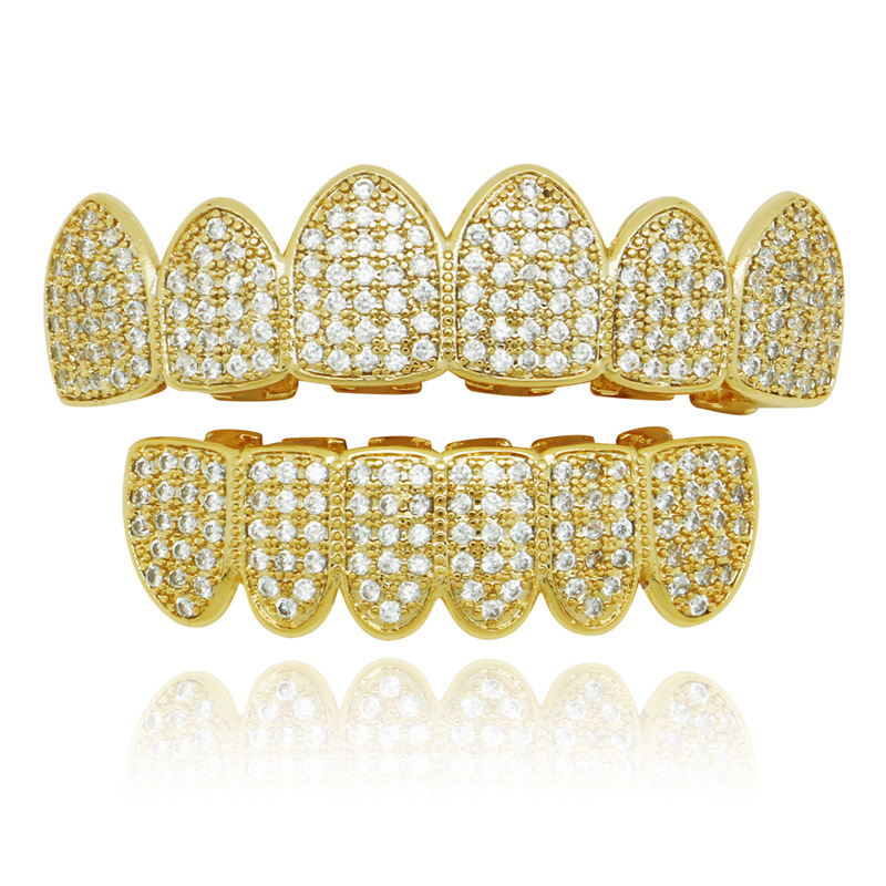 欧美hiphop镀金假牙套说唱男女镶钻朋克牙饰teeth grillz嘻哈牙齿