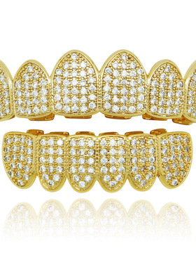 欧美hiphop镀金假牙套说唱男女镶钻朋克牙饰teeth grillz嘻哈牙齿