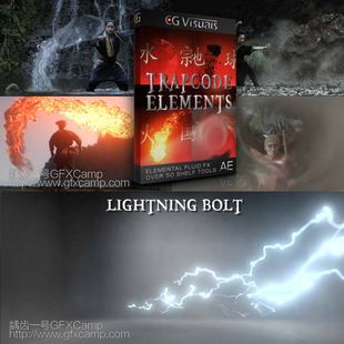 AE模板-水流火焰石头尘土闪电冰气粒子武侠打斗特效动画 Trapcode