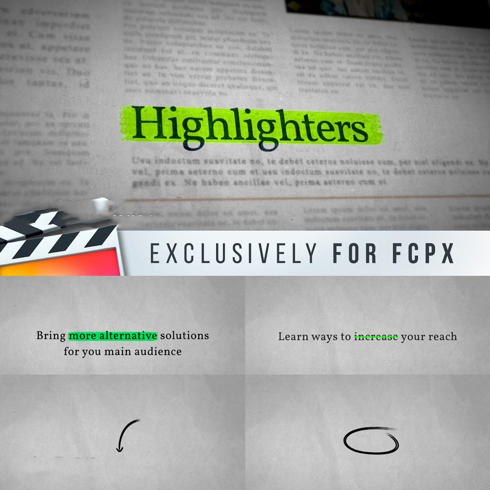 FCPX插件箭头圆圈方框线条标注文字标题划线标记重点突出动画预设