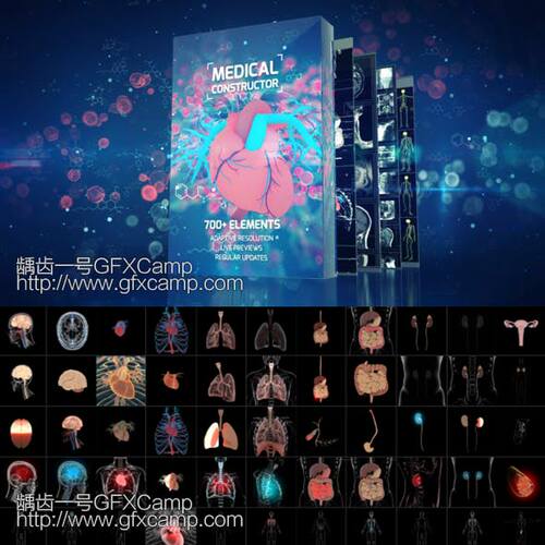 AE脚本 700个人体医疗骨骼器官X射线细胞DNA动画元素 AtomX