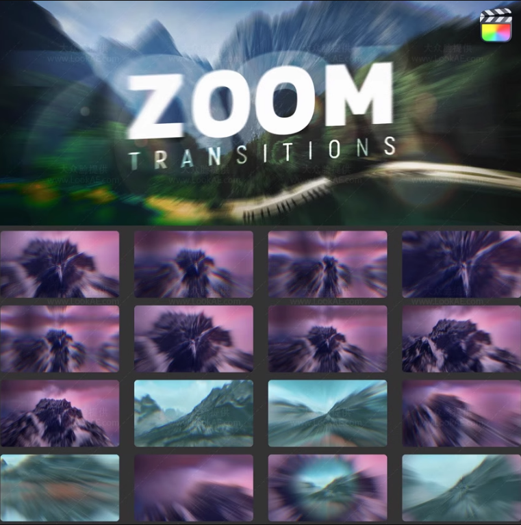 FCPX插件-50个酷炫丝滑模糊缩放移动视觉冲击无缝转场预设