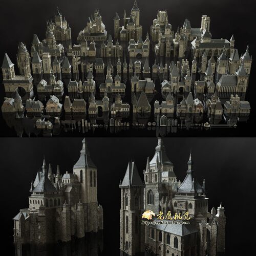 神秘黑暗石头城堡建筑楼房3D模型C4D/MAX/FBX/OBJ/Maya/Blender等
