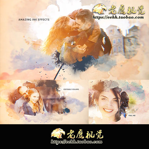 AE模板 水墨时间线相册浪漫婚礼爱情成长故事回忆暖场视频+音乐