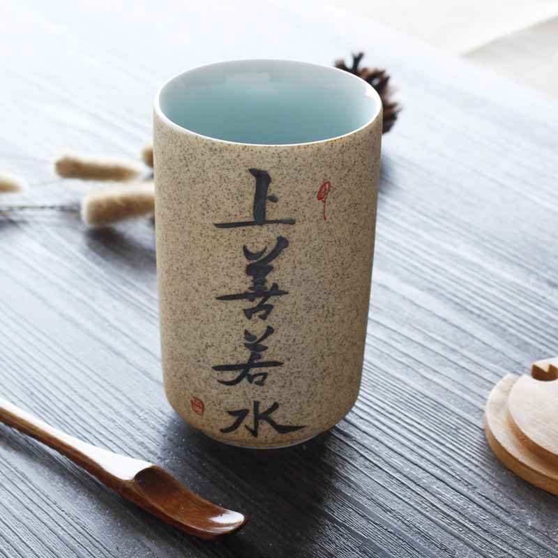 景德镇杯子陶瓷杯马克杯带盖勺办公室水杯复古风高端定制茶杯刻字