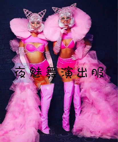 酒吧粉色gogo猫女郎披风演出服