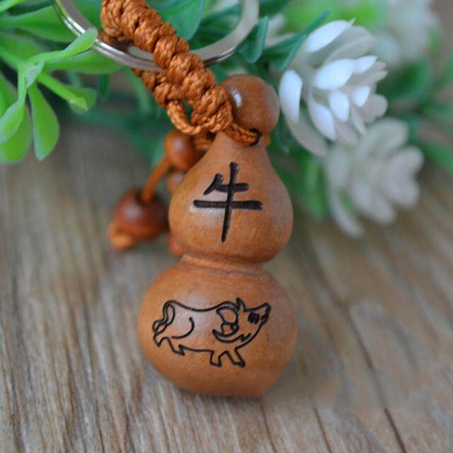 结缘铜饰十二生肖桃木雕刻葫芦(福禄)平安钥匙扣随身带挂件