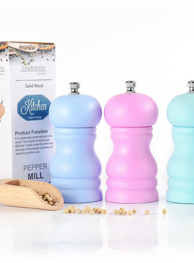 胡椒研磨器4寸手动木质PU烤漆胡椒胡椒磨家用橡木陶瓷磨芯调味罐