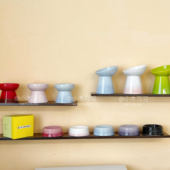 酷彩高脚斜口宠物碗陶瓷平口水碗粮碗猫狗增高护颈防黑下巴食盆